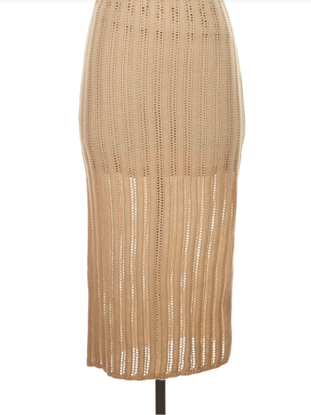 Neutral Crochet Pencil Midi Skirt in Beige